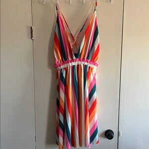 Colorful Striped V-Neck Dress
